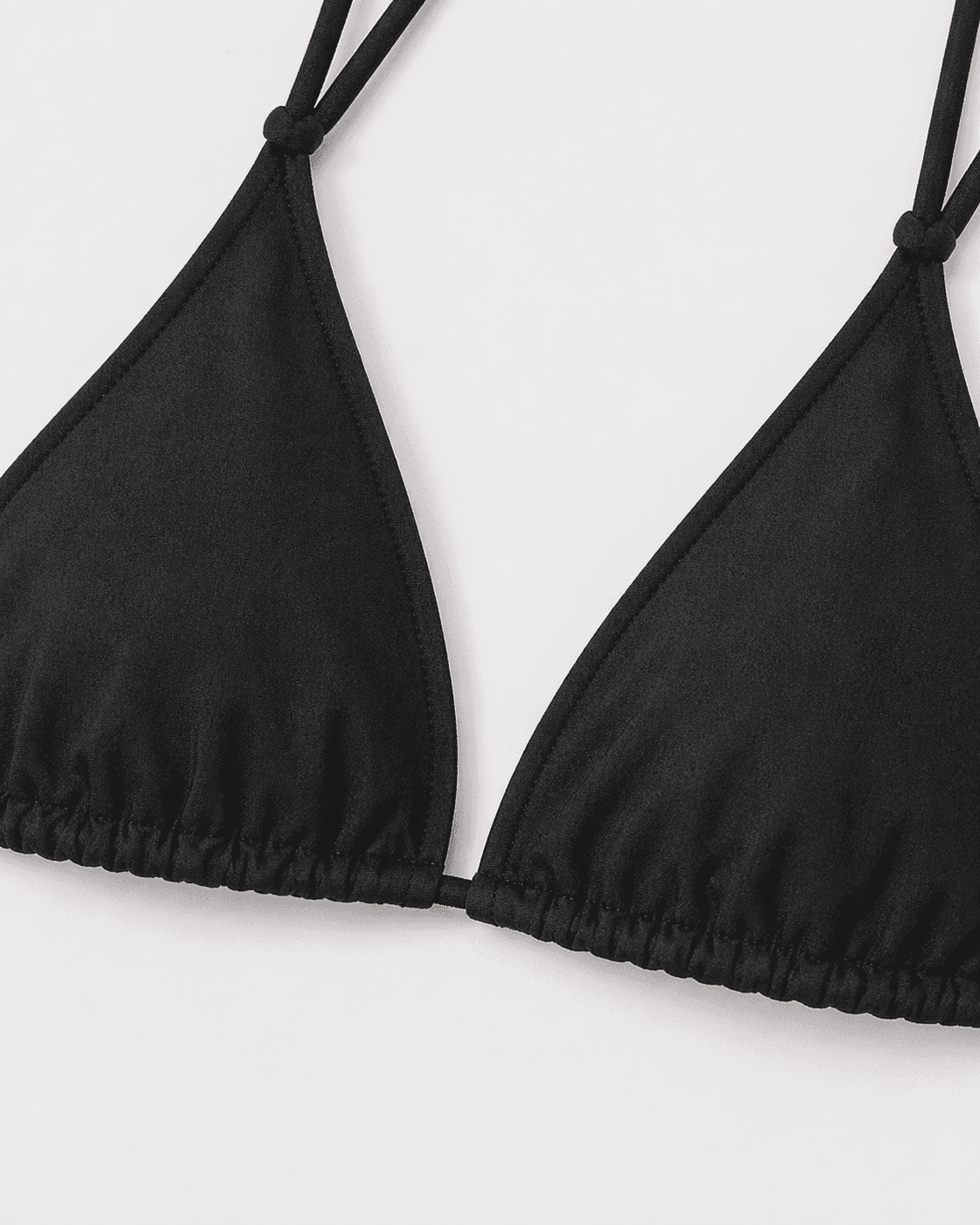 Black triangle bikini top on a white background