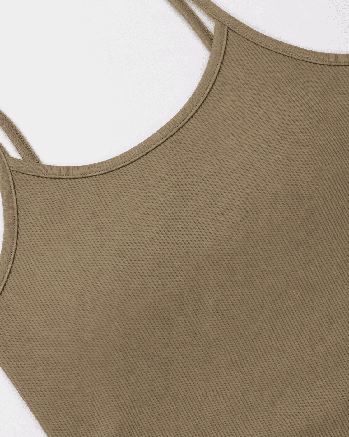Close-up of a ribbed brown tank top on a white background